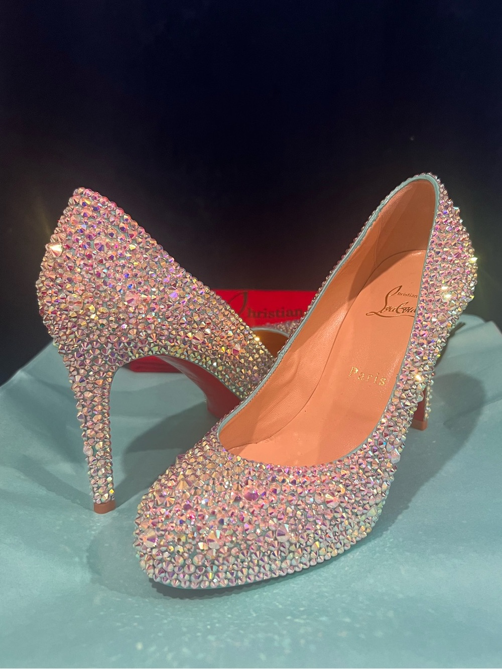 Christian Louboutin Tiffany Blue Swarovski Crystal Strass Heels Size 37 💎